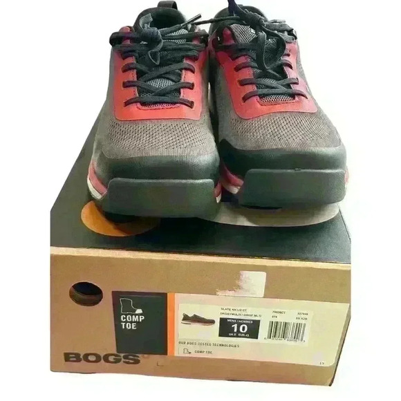 BOGS Slate Knit Low CT Men's Safety Work Comp Toe gray Red black  Sz 10 - Picture 1 of 10